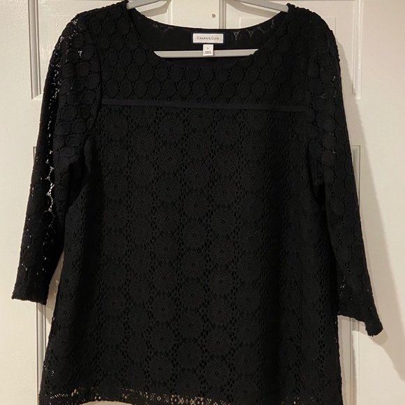 Charter Club Tops - Charter Club Black Floral Crochet Lace Blouse – Size Large
